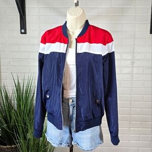 Outer Edge Red White and Blue Bomber Zip Up Jacket Size Medium